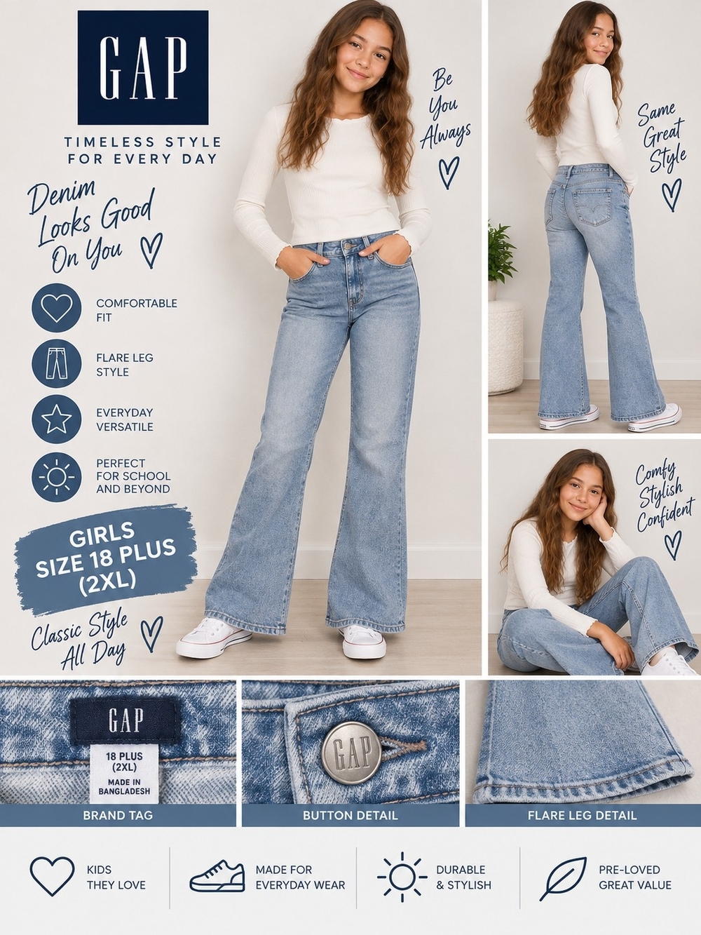 Gap girls size 18 plus denim flare jeans #34